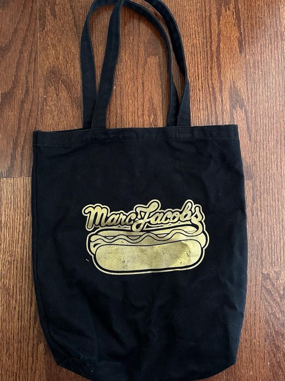 Marc Jacobs Black Tote with Gold Hot Dog Logo